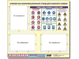 Стенд информационный "Правила техники безопасности в кабинете химии" (75х70, 3 кармана) - fgospostavki.ru - Дмитров